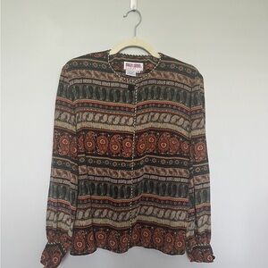 Vintage Maggy London Vintage 100% Silk Paisley Blouse, Funky Top with Gold